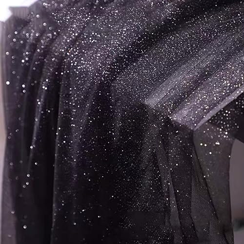100cm x 150cm Soft Glitzer Tüllstoff Netzstoff zum Nähen, Bling Tüll Mash Stoffe Dekostoff für DIY Basteln Bekleidung Tüllrock Hochzeitskleid Schleier Vorhänge Tischdecken Hochzeit Party Deko,Schwarz