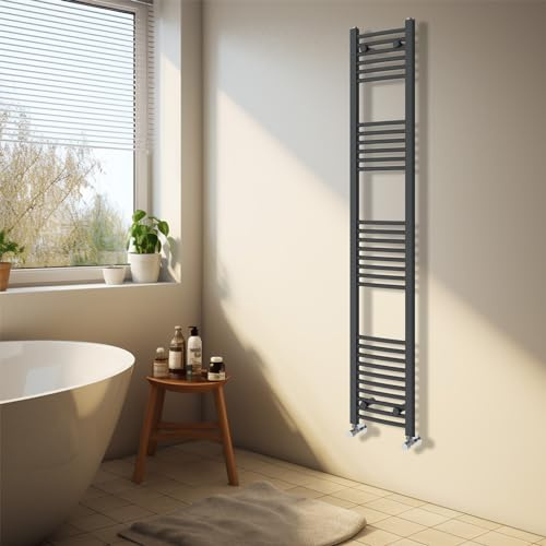 NRG Anthracite Heated Towel Rail Curved Designer Radiator - 1800×300mm | Steel, Modern Radiator, Wall Mounted, Towel Warmer Central Heating, for Bathroom, UK Central Heating Compatible