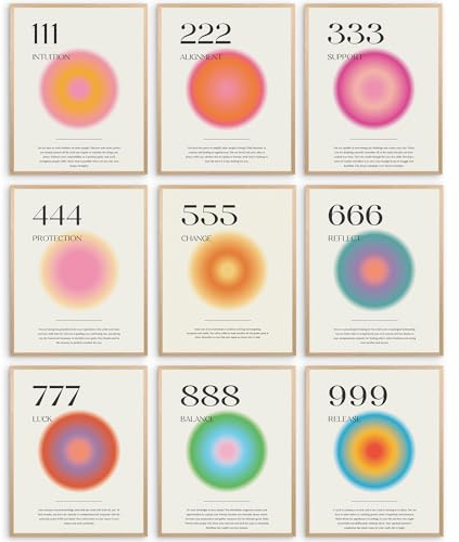 Elegend Aura-Engel-Poster – 9 Stück, Aura-Poster, Engels-Zahlen-Poster für Zimmer, ästhetische, minimalistische, inspirierende Zitate, Wandkunst, Schlafzimmer, ästhetische Dekoration, 20,3 x 25,4 cm,