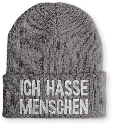 tshirtladen Spruchmütze Strickmütze Ich Hasse Menschen Wintermütze Mütze lustige Beanie mit Stick OneSize, Farbe: Grau