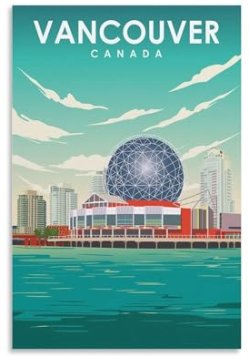 MEJONI Vancouver Kanada-Stadt, Vintage-Reise-Leinwand-Kunst, Poster und Wandkunst, Bild, Druck, moderne Familienschlafzimmer-Dekoration, Poster, 30 x 45 cm