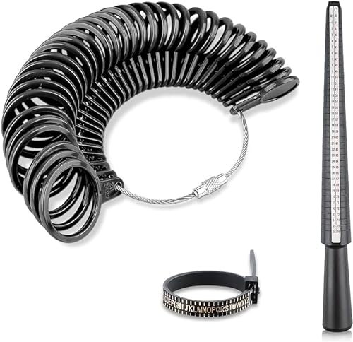 RUNEAY Baguier Mesure Doigt Français 3 Pièces, Mesure Taille Baguer Plastique pour Mesurer Taille Doigts pour Bagues Tailles,avec Tailles Américaines Anglaises et Européennes (Noir)