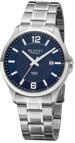 REGENT Herren Armbanduhr Analog Metallarmband Silber URF1526 Analoguhr