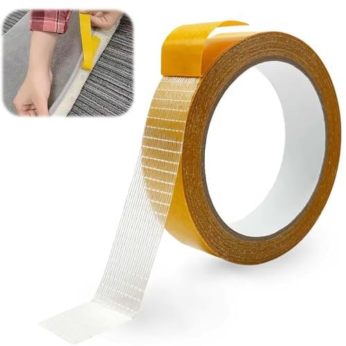 1 Rotolo di Nastro Biadesivo, 10m X 25mm Nastro Biadesivo in Tessuto Extra Forte, Nastro Biadesivo Trasparente in Rete, Nastro Adesivo Multifunzionale per Moquette Foto Parete Cucina Casa Scuola