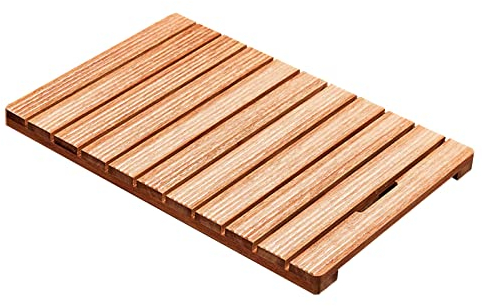 Rutschfeste Duschmatte aus Holz, rechteckige Badematten, erhöhte Fußplattform mit breiten, rutschfesten Lamellen, Innen- und Außenbereich, Wohnmobil-Duschkabine, Poolboden (Größe: 90 x 100 x
