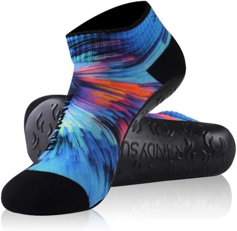 RANDY SUN Chaussettes de Plage Pieds Nus pour Homme et Femme - Séchage Rapide - Avec Semelle en TPE - Pour Volley, Surf - Tube Court Bleu, M