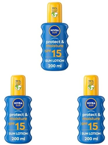 NIVEA SUN Protect & Moisture Sun Spray SPF 15 (200ml), Moisturising Suncream Spray with SPF 15, Highly Effective Sunscreen Providing Immediate, Effective UVA + UVB Protection (Pack of 3)