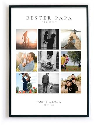 Papa Poster Foto Collage als personalisiertes Geschenk zu Weihnachten, zum Vatertag, Geburtstag. Vater Bild selbst gestaltet als Geburtstagsgeschenk & Weihnachtsgeschenk. (10. Bester Papa Collage)