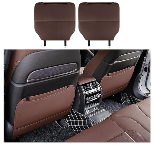 MNBHJGR 2 Stück Auto Rückenlehnenschutz für MiNI Clubman, Autositz Kickschutz mit Taschen, Rücksitz Organizer aus Wasserdichtem Leder,C Brown