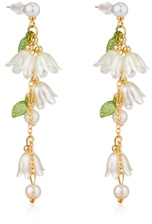 Blumenohrringe Weiß Maiglöckchen Statement Ohrringe für Frauen - Lange Blumen Tropfen Schmuck für Mädchen