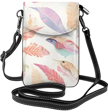 yefan Farbige Federn Damen Crossbody Tasche & Reißverschluss Handy Geldbörse Niedliche Geldbörse Schultertasche Abnehmbarer Schultergurt, Schwarz , Einheitsgröße