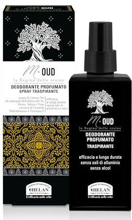 Helan, M Oud Deodorant Spray atmungsaktiv ohne Alkohol mit Vitamin E, frischer und zarter Duft, verhindert schlechte Gerüche mit langer Lebensdauer, Deodorants Made in Italy, 100 ml