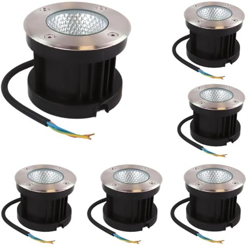 ENOVALITE 6er Set LED Bodeneinbaustrahler 7W 490lm 3000K Warmweiß - Ø 100x80mm - IP67 - Edelstahl und Aluminium - befahrbar bis 2t - 230V Bodeneinbauleuchte Außenleuchte Bodenspot