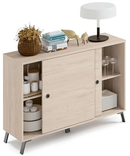 Miroytengo Mueble aparador Kamet 2 Puertas correderas Color Roble Salón Comedor 87x120x40 cm