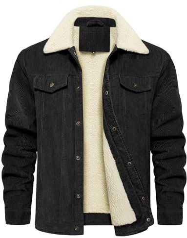 Voqeen Giubbotto Invernale Uomo Foderato in Pile Giacca di velluto a coste Turn-Down Collare Militare Giubbotti Invernali Caldo Outdoor Casual Trucker Giacche