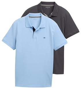 Tom Tailor Herren Doppelpack Poloshirt Basic mit Logo Print