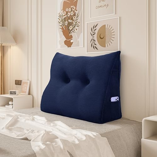 BNCKTRD Rückenkissen Keilkissen Rückenlehne Kissen für Bett Sofa Kopfteil Gepolstert Bettkissen Wandkissen Sofakissen Groß Rueckenkissen Couchkissen Dekokissen Kordsamt Dunkelblau 80cm