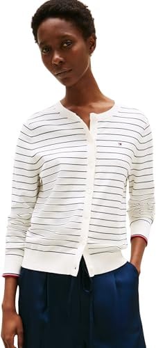 Tommy Hilfiger Damen Cardigan Jersey Stitch Elegant, Mehrfarbig (Ivory Silk/Dark Night Navy STP Gs), M
