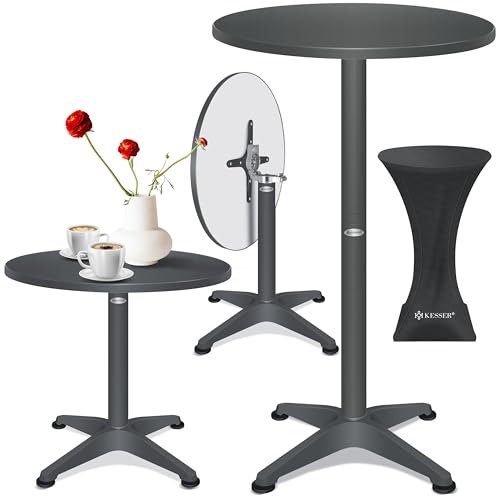 KESSER® 2in1 Stehtisch klappbar Bistrotisch 1er Set | Aluminium Edelstahlplatte | höhenverstellbar 70cm / 115cm | Partytisch Tisch Ø 80cm | In- & Outdoor Empfangstisch | Klapptisch mit Husse Anthrazit