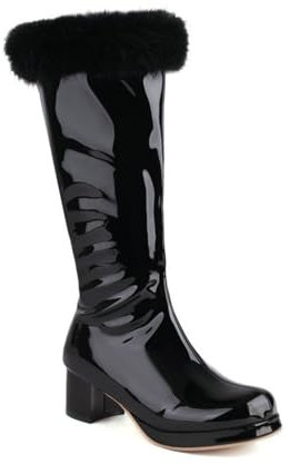 Stivali Moda da Donna Stivali Alti 5CM/1.96IN Vernice Tacco Spesso Tacco Alto Cerniera Laterale Stivali Alti al Ginocchio da Donna