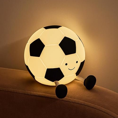 QIRAHQI Nachtlicht Kinder, Nachtlampe Kinder Fußball, 3 Helligkeitsstufen Dimmbar, USB Aufladung, Fußball Lampe, Silikon Nachtlampe für Kinderzimmer, Schlafzimmer und als Cute Geschenk