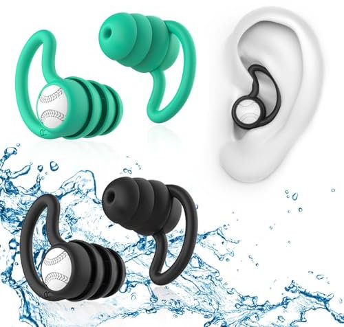 Lot de 2 paires de bouchons d'oreille pour adultes - En silicone souple - Imperméables et réutilisables - Pour la douche, la natation, le surf (Noir + Vert)