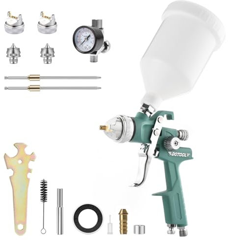 HVLP - Kit de pistola de pintura automotriz con boquillas de 1.4/1.7/2.0 mm, pistola de pulverización de aire con taza de capacidad de 600 cc y regulador de aire, pulverizador profesional para