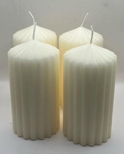Løgum Kloster dänische Blockkerze Stumpenkerze ohne Duft 4-er Set mit Rillen Brenndauer ca. 39 Std., Sondergrößen ca. 50 Std (SG1 creme 6,8x13cm BD52Std)