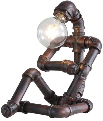 Kaj Hejmo Retro Industrial Steampunk Table Lamp- Water Pipe Robot Style Table Desk Lamps- Antique Metal Pipe E27 Indoor Light for Bedroom Bedside Home Office Cafe Bar Shop Gifts (Thinker B)