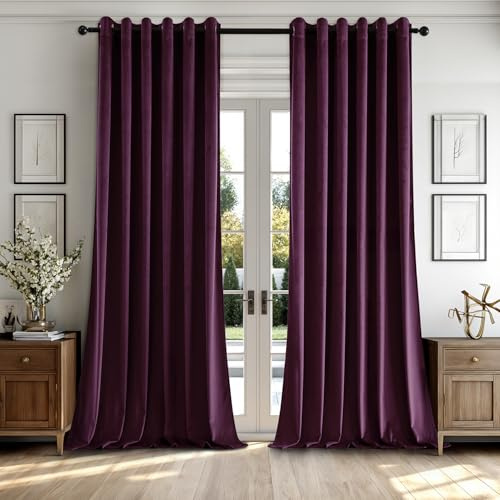 MIULEE Thick Velvet Curtains for Bedroom 2 Panel Set, Elegant Home Decor Room Darkening Velvet Curtains for Living Room, Dark Purple Eyelet Curtain 88 Drop, Each Panel 90 x 90 Inches