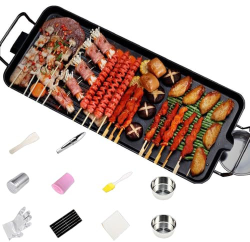 Electric Grill, Smokeless Indoor BBQ with Adjustable Temperature (100-240℃), Non-stick Coating, Perfect for Parties, Birthdays, and Camping