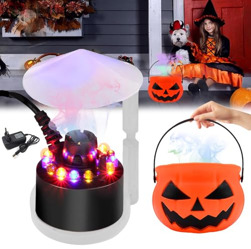 RIRIDAMAI Nebler Ultraschall Vernebler mit LED, Mini Ultraschall Vernebler mit kürbis Topf,Spritzschutz,Ultraschall Nebelmaschine, Ultraschall Nebelgerät, Mist Maker für Halloween deko