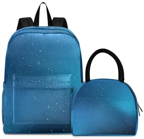RPLIFE Bookbag Lunch Box Set Isoliert Wasserdicht Rucksack Büchertasche Set mit Lunchbox Blau Glitzer