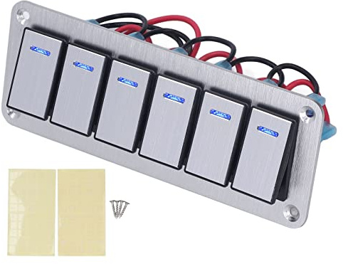 QANYEGN Panneau d'interrupteur à bascule, panneau d'interrupteur à bascule pour tableau de bord, 6 gangs étanches à 5 broches, interrupteurs marche/arrêt de voiture 12 V à 24 V