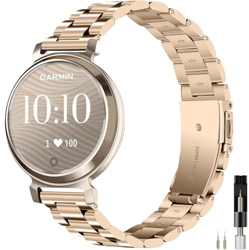 Miimall Metal Strap for Garmin Lily 2/Lily2 Classic/Lily 2 Active Stainless Steel Watch Band, Elegant Slim Metal Bracelet, Waterproof Adjustable Replacement Straps for Women Ladies-Champagne Gold