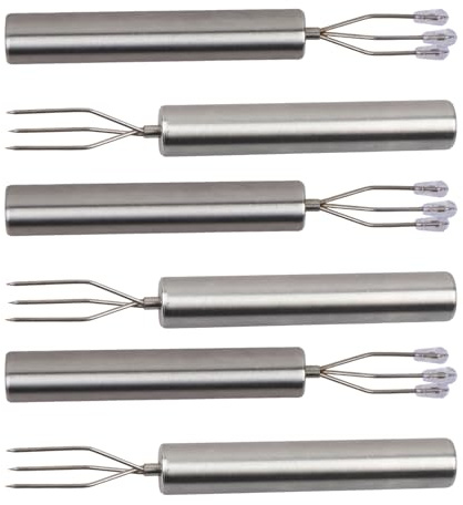 6 stycken potatisgafflar potatisgaffel rostfritt stål frukt och majsgafflar, bärbara grillspett med säkerhetslock robust, elegant, återanvändbara grillverktyg, perfekt för camping, picknick