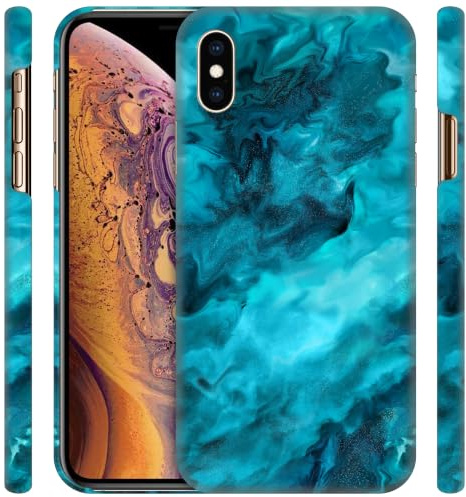 GlamCase for iPhone X Case, iPhone XS Case - Marble Teal Abstract Design Printed Slim & Sleek Cute Hard Plastic Snap on Protective Designer Back Phone Case/Cover for iPhone X/XS / 10