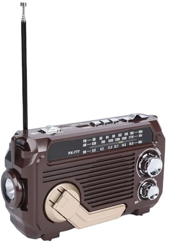 PUSOKEI Radio Solaire à Manivelle avec Haut-Parleur Bluetooth, Radio Météo à Piles avec AM/FM/SW, Lampe de Poche Super Lumineuse pour Urgence Intérieure et Extérieure (Café Profond)