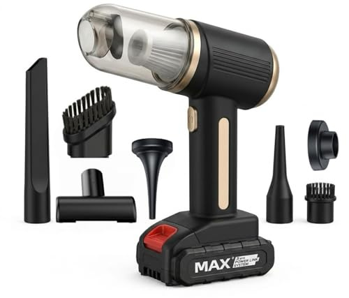 RAYPOW Aspirador de Mano Sin Cable 2 en 1 con Soplador de Aire, Mini Aspiradora y Soplador de Aire para Coche, 120W, 7 Accesorios, Filtro HEPA Avanzado, Ligero para Coche,Hogar y Oficina