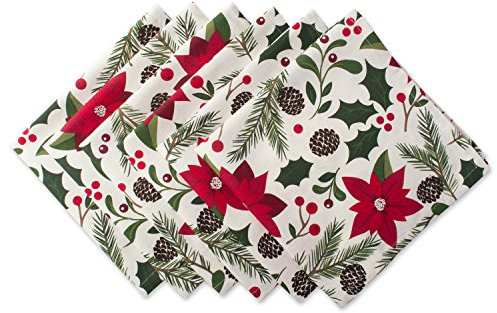 DII Woodland Holly Navidad Decoración de Cocina y Mesa, Juego de 6 Servilletas 20 x 20, Flor de Pascua y Vegetación Navideña