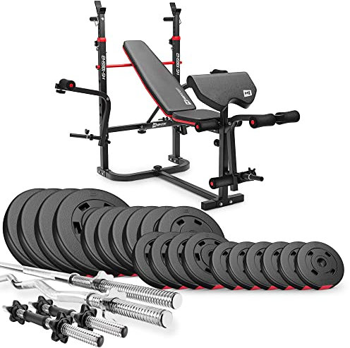 Hop-Sport Hantelbank Kraftstation 1065 mit Lang-, Curl- & Kurzhantel Gewichte 38kg bis 135kg (105kg Gewicht: Lang-, Curl- & Kurzhantel)