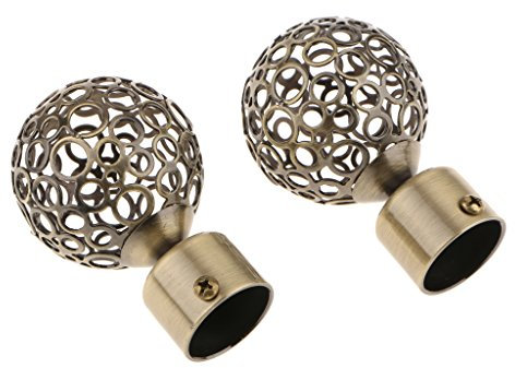 2Pcs Durable Iron 28mm Inner Dia. Window Drapery Curtain Rod End Drapery Pole Rail Decorative Head Hollow Ball#Bronze
