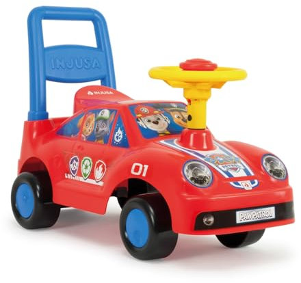 Rutscher mit Hupe für Kinder ab 1 Jahr Pushtoy Racing Car Paw Patrol Chase + Marshall Lenkrad + Hupe – Lauflernspielzeug Tragbar + Ergonomisch + Griff + Transport für Jungen + Mädchen | INJUSA