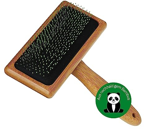 BAMBOO GROOM Soft Slicker Brush I Größe L I Tierhaarbürste für jedes Fell I Hundebürste mit abgewinkelten & weichen Edelstahlpins I Bürsten zur Fellpflege aus Bambus I Bürste für Katze & Hund