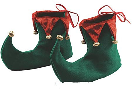Adult Elf Green Red Jester Pixie Boots Shoes Christmas Xmas Unisex Fancy Dress
