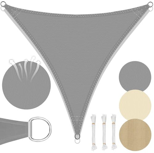 Laneetal Sonnensegel Wasserdicht Dreieck Quadratisch 95% UV Schutz Segeltuch 180 g/m² Polyester Sonnenschutz Schattenspender für Balkon Terrasse Garten, mit Befestigungsseilen,3x3x3m Grau