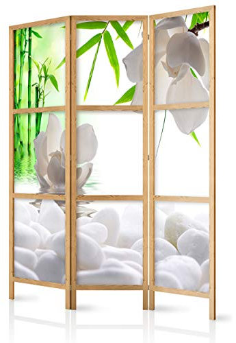 decomonkey Paravent Raumteiler Innen Bambus Spa 135x171 cm 3 Teilig Room Divider Wall Raumteiler Stehend Trennwand Sichtschutz Spanische Wand Sichtschutzwand Wohnzimmer Holz Zen Orient Japan Weiß