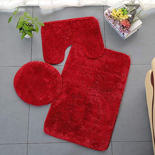 Homieco Einfarbiger Badteppich Set 3 Teilig, Weiches Saugfähiges Rutschfestes Badezimmermatte Teppiche Toilettendeckel U-förmigen WC Vorleger Waschbar Badvorleger Badematte