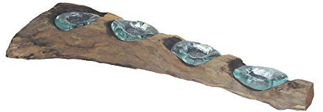 Deko 4`er-Glas-Teelichthalter mit Wurzel Holz Kerzenhalter Geschenkidee