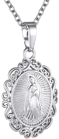 GoldChic Jungfrau Maria Kette Damen Herren Halskette Medaille Anhänger aus Kupfer Platte Venezianierkette/Rolokette/Gliederkette Amulett Schmuck für Ostern